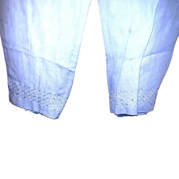 Sigrid Olsen ladies 6 linen viscose embroidered sequin hem office dress pants - Picture 6 of 12